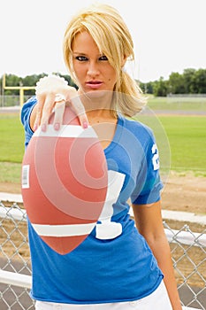 Girl Blonde in Football Jersey