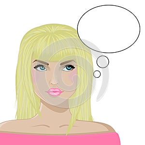 Girl the blonde thinks. white bg. Vector illustration.