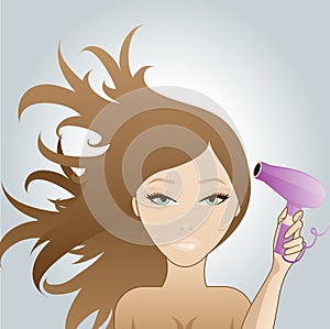 Girl blow dring hair