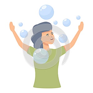 Girl blowing bubbles icon cartoon vector. Child cute