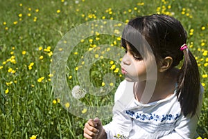 Girl blowing dandelion