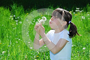 Girl Blowing Dandelion Seeds