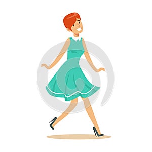 Girl In Blue Dress Overwhelmed With Happiness And Joyfully Ecstatic, Happy Smiling Cartoon Character