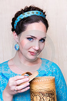Girl in a blue dress with toes