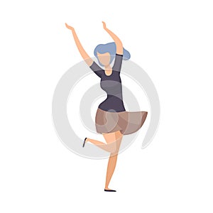 Girl With Blue Hair And In Short Skirt Cheerfully Dancing At Party Vector Illustration Isolated On White Background