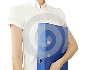 Girl with blue office folder in hand