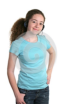 Girl Blue Shirt Headphones