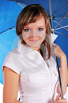 Girl with blue umbrella