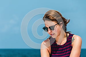 Girl in a boat near Saona Island, Dominican Republic