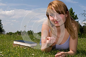 Girl with a book photo