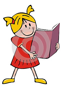 Girl with book, smiling vector illustration
