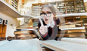 Girl with Books in the Library