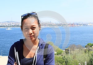 Girl by Bosporus Strait in Istanbul