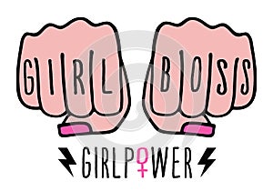 Girl boss, female hands, girl power, vector photo