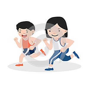 Girl and boy attractive jogging