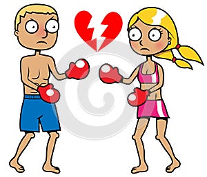 Girl and boy boxing, break up concept