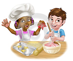 Girl and Boy Cartoon Child Chef Cook Kids