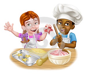 Girl and Boy Cartoon Child Chef Cook Kids