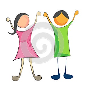 Girl and boy child illustration vector happy unhappy poor cute baby hands up girl icon element