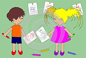 The girl and the boy draw