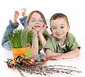 Girl and boy with Easter decoration