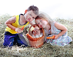 The girl with the boy on hay iron a favourite