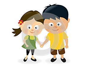 Girl and boy holding hands