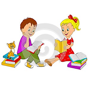 Girl and boy read the book photo