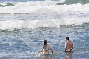 Girl Boy Swimming Ocean