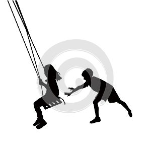 A girl and boy swinging body silhouette vector art work