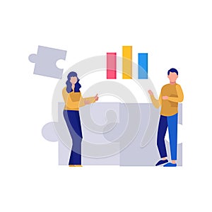 A girl and a boy are talking about solving a puzzle