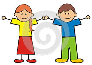 Girl and boy, two little children, vector illustration