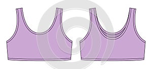 Girl bra technical sketch illustration. Pastel purple color. Casual underclothing
