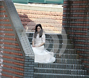 Girl bride in wedding dress