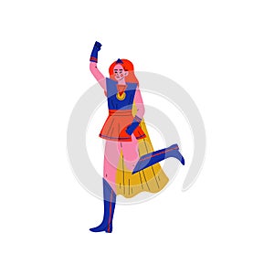 Girl in Bright Superhero Costume, Female Hero Character Vector Illustration