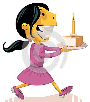 Girl bringing birthday cake