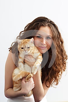 Girl and British cat