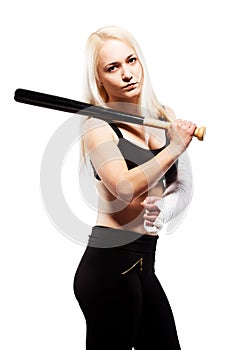 Girl with a broken arm holding baseball bat
