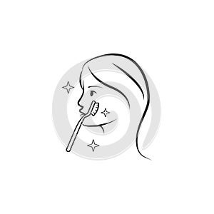 Girl with brush for teeth icon. Element of woman makeup icon for mobile concept and web apps. Detailed Girl with brush for teeth
