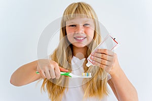 Girl brushing teeth