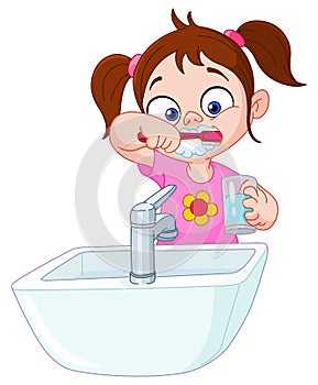 Girl brushing teeth