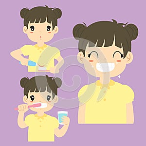 Girl Brushing Teeth Activity Vector Collection