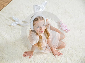 Girl in bunny ears