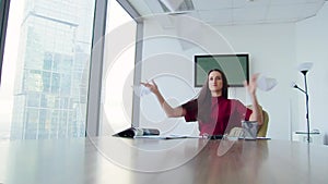 Girl business lady in the office in a skyscraper