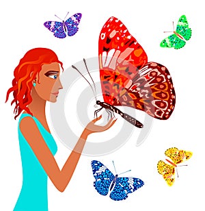 Girl and butterflies