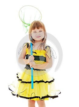 Girl with a butterfly net for catching butterflies