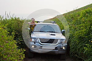 Girl on car