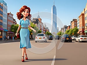 Girl cartoon in the city