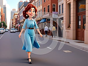 Girl cartoon in the city