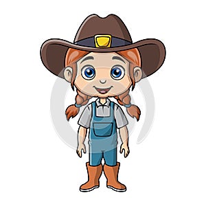a girl cartoon is wearing a farmer\'s costume